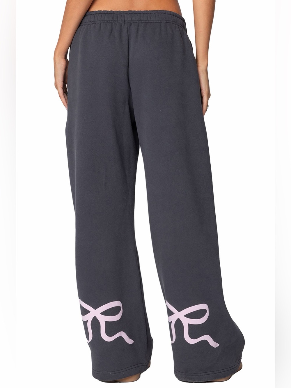 Edikted Bonney Bow Wide Leg Sweatpants Charcoal with Pink
